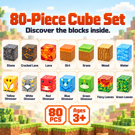 80 Pcs 3D Building Blocks Dinosaur Lava World Toy Creative Cube Christmas Gift