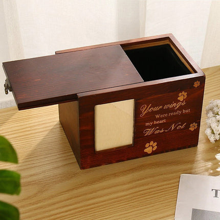 Wooden Pet Memorial Urn For Ashes With Photo Frame Dog Memory Box