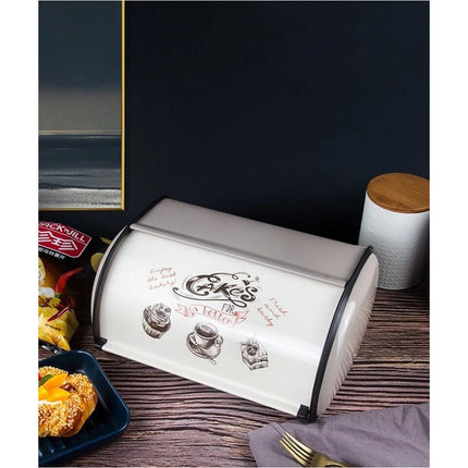 Grey Vintage Roll Top Metal Bread Box Rustic Farmhouse Countertop Bread Storage