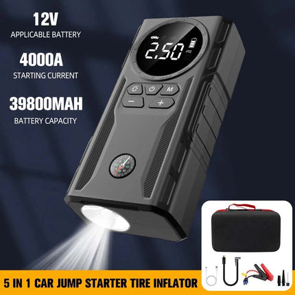 Car Jump Starter 39800mAh Portable Power Bank Booster with Auto Air Compressor
