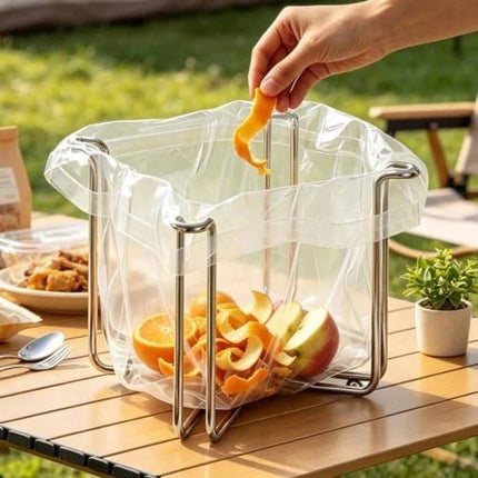 Foldable 304 Stainless Steel Trash Bag Holder, 4 Cups Holder Stand