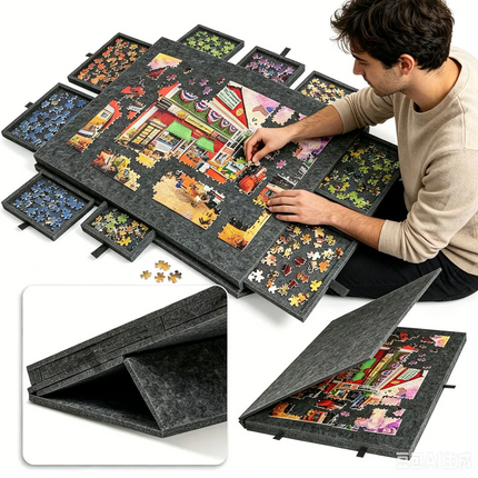 1000 PCS Felt Tilting Puzzle Board With 2-in-1 Designed Stand 6 Drawers Storage