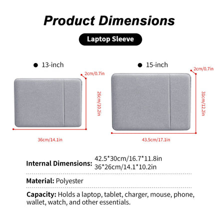 Laptop Sleeve Carry Case Cover Bag MacBook Surface Lenovo Dell HP 12" 13" 15" Grey