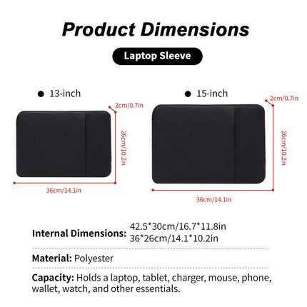 Laptop Sleeve Carry Case Cover Bag MacBook Surface Lenovo Dell HP 12" 13" 15" Black