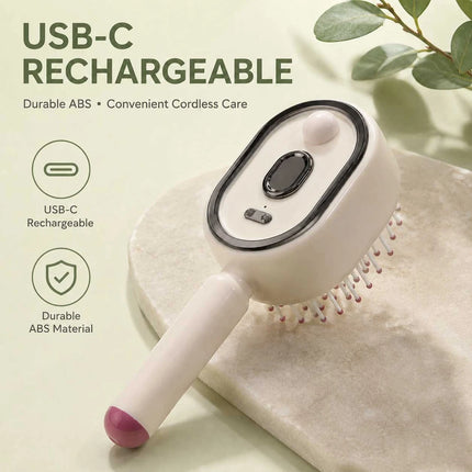 Rechargeable Mist Hair Brush Scalp Massager Detangling Comb USB-C 3-in-1