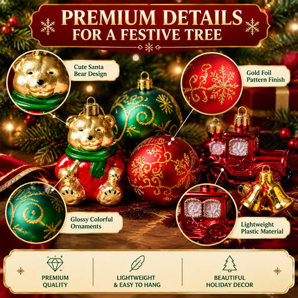 72-Piece Luxury Christmas Ornament Set - Gold and Red House-Shaped Gift Box