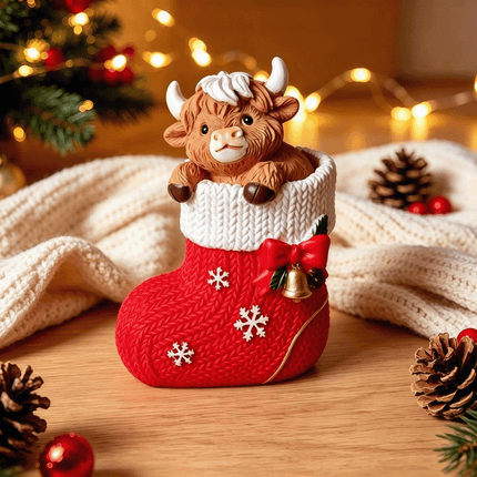 Fun Cow Figurines Christmas Socks Resin Cow Ornament Home Gift