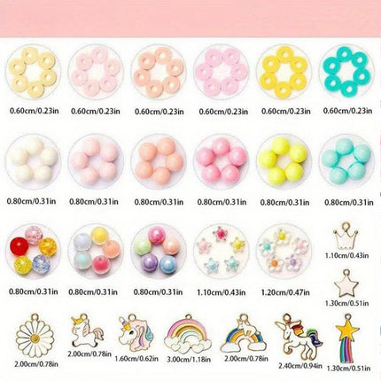 1340Pcs Flat Clay Beads+Round Loose Beads+Pendants Kit Craft DIY For Bracelet