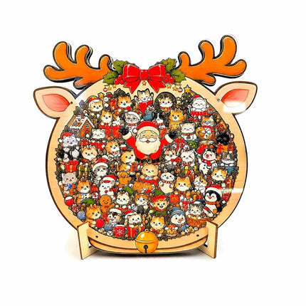 Christmas Cat Wooden Jigsaw Puzzle 135Pcs Morandi Coloured Brain Teaser