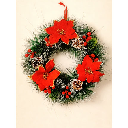 31cm 12" Christmas Wreath Door Garland w Pinecone Red Berry Xmas Wall Tree Décor Red Flowers