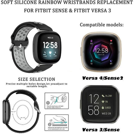 Black & Grey For Fitbit Versa 4 3 Sense 2 Watch Strap Replacement Silicone Wrist Band Bands