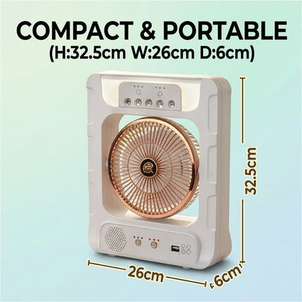 Portable Solar Air Cooler Fan with Humidifier Bluetooth Speaker and Camping Light