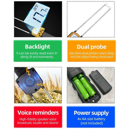 Portable Hay Grain Moisture Meter Corn Rice Bean Moisture Tester Voice Broadcast