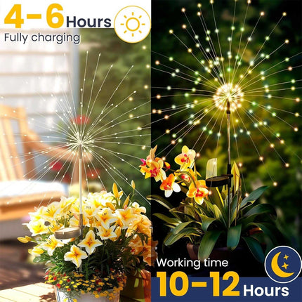 2Pack Solar Powered Garden Outdoor Lights Firework Yard Pathway Christmas Lights Warm