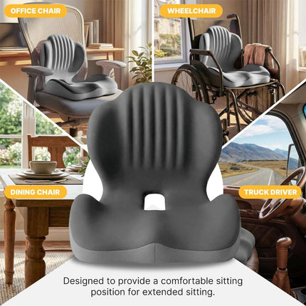 Memory Foam Seat Cushion w/Lumbar Support Pillow for Back & Sciatica Pain Relief