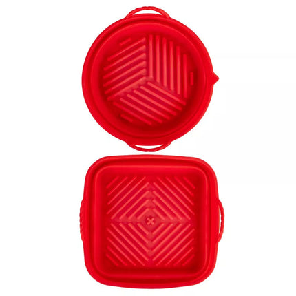 2Pcs Air Fryer Silicone Pot Fryer Basket Liner Non-Stick Reusable Baking Tray  (1 x Rectangle + 1 x Round)