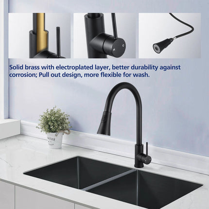 Black Pull Out Kitchen Mixer Tap Swivel Spout Brass Laundry Sink Faucet