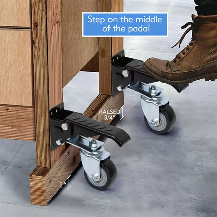 4x Workbench Caster Kit Heavy Duty Retractable Casters Trolley Furniture Wheel