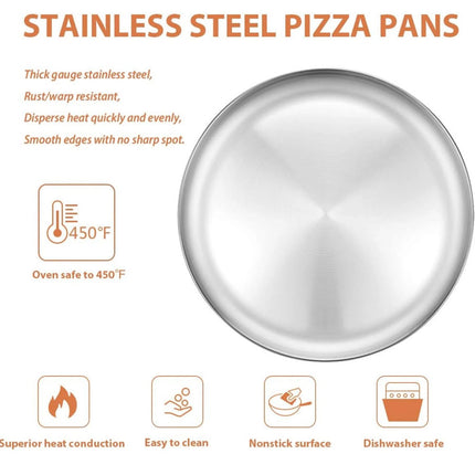 2X Stainless Steel Pizza Pan 30cm Round Pizza Tray Pizza Baking Sheet Easy Clean