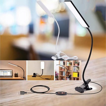 Dimmable Clip On LED Desk Lamp Eye Care USB Power Light Adjustable Clamp