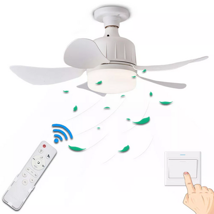 White Ceiling Fan E27 Socket Fan with Dimmable LED Light Remote ControllCR