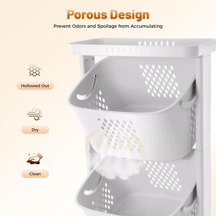 Laundry Basket Clothes Washing Storage Hamper Bin Wheeled Removable 3 Tier Shelf