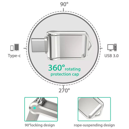 2TB Dual 2 In 1 Type C USB3.0 Mini Flash Drive Memory USB