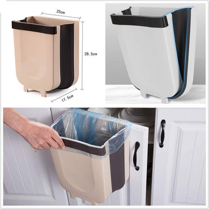 9L Foldable Hanging Trash Can Kitchen Cabinet Door Waste Bin Cupboard Basket Brown