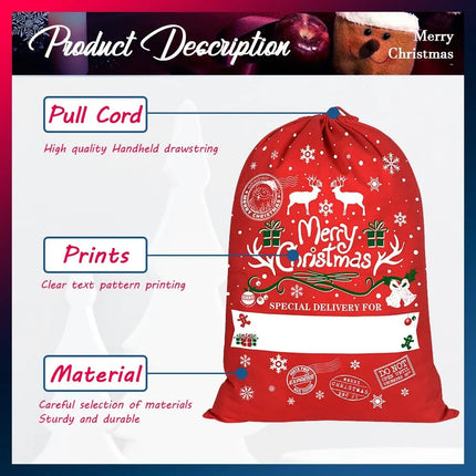 2Pcs 50x70cm Canvas Hessian Christmas Santa Sack Xmas Stocking Reindeer Kids Gift Bag Red
