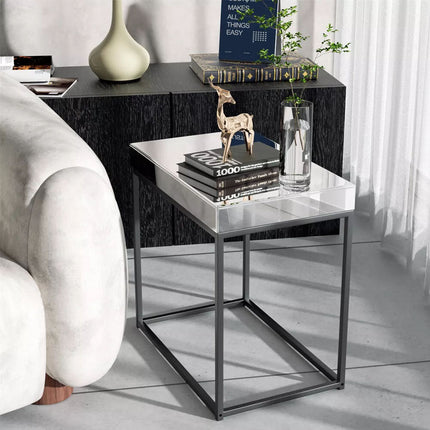 Ornate Mirrored Side End Table Coffee Table Bedside Table Nightstand HD GlassTop