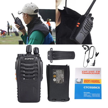 2Set Walkie Talkie Band Handheld Earphones Two Way Radio 400-470MHz 1500MAH