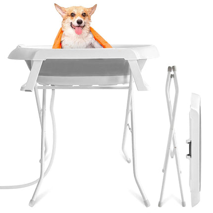 Foldable Pet Bath Tub with Adjustable Stand Portable Grooming Station Non-slip