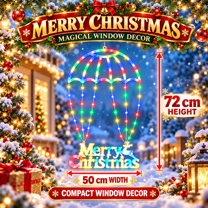 72cm Solar Merry Christmas LED Window Light Multicolour Hanging Xmas Decoration