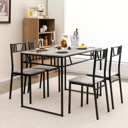 5 Piece Dining Table Set Industrial Kitchen Table & 4 Chairs Metal Frame