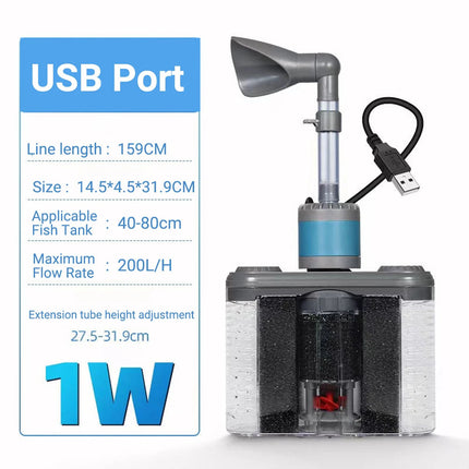 6in1 Aquarium Fish Tank Filter Cycle Oxygenated Filtration Water Purifier Silent