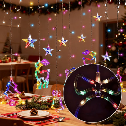 12 LED Hanging Deer Bells Curtain Lights Christmas Garland String Fairy Window