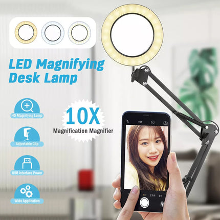 Foldable Desk Light Table Lamp with 10X Magnifying LED Reading Light