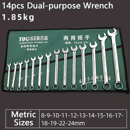 6-24mm Spanner Open Box Combination Metric Open Ring W/ Roll Pouch 14pcs Set