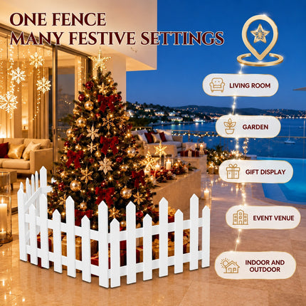 160cm White Wooden Christmas Tree Fence 4-Section Picket Holiday Decor Indoor Outdoor