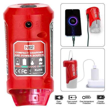 USB Power Source Charger Adaptor For Milwaukee 48-59-1201 M12 Li-Ion Battery