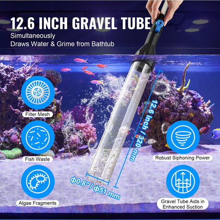 Aquarium Vacuum Gravel Cleaner 50ft PVC Hose Siphon for Fish Tank Cleaning