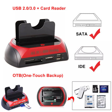 2.5'' 3.5'' Hard Disk Drive Card Reader External HDD Docking Station Kit OTB HUB