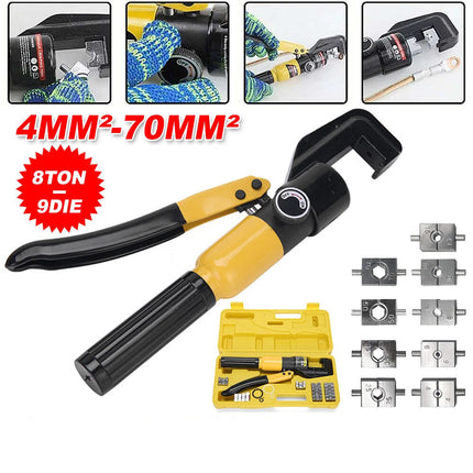 Ton Hydraulic Crimper Tool Kit 9 Dies Force Terminal Cable Lug Crimping Pliers