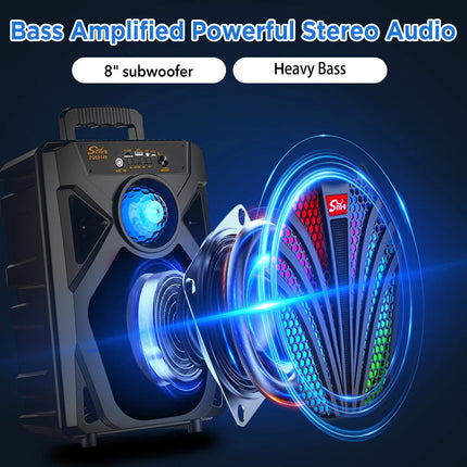 2000W 8" Bluetooth Speaker Stereo Subwoofer Heavy Bass Sound Karaoke Machine Mic