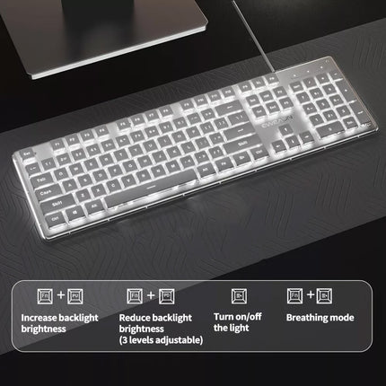 Backlit Gaming Keyboard Full Size 104Keys Silent Membrane USB Wired For PC White