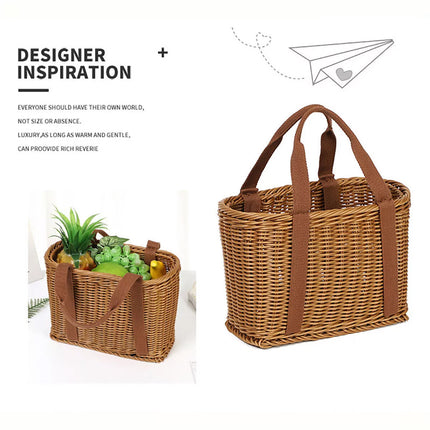 Imitation Rattan Woven Basket Shopping Basket Fruit Vegetable Storage Basket Large