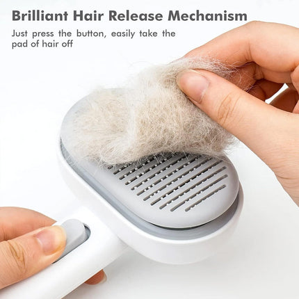 Cat Brush with Release Button Cat Grooming Shedding Brush Cleaning Pet Brush White