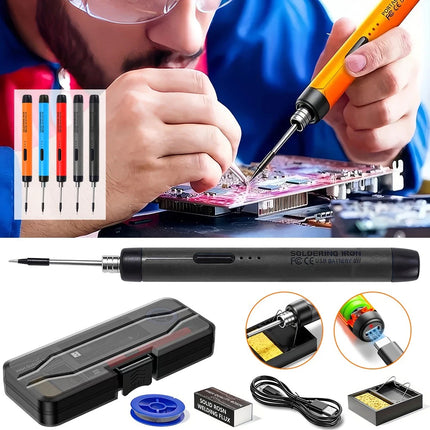 Electric Soldering Iron Kit Auto Sleep 3-Speed Temperature for Precision Repair Black