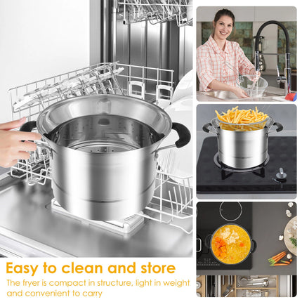Deep Fryer Pot Stainless Steel Fryer Pot with Strainer Basket and Handle