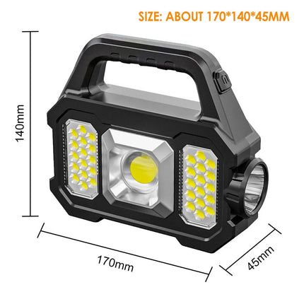 Portable LED Search Light Solar USB Rechargeable Flashlight Torch